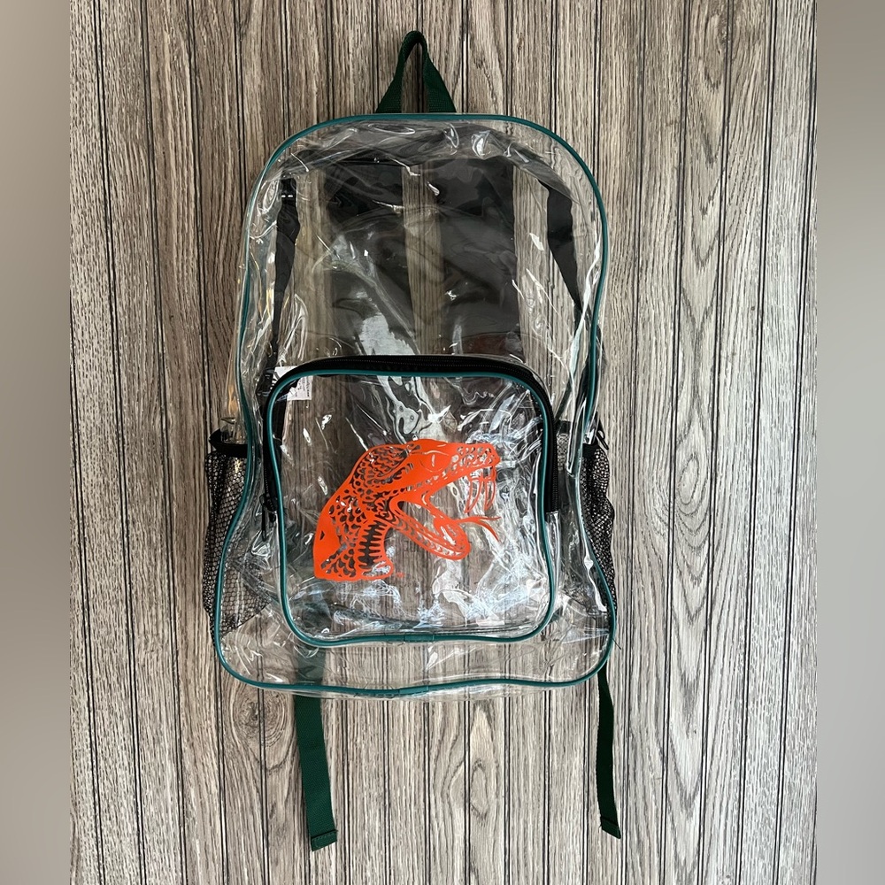 Clear See Through Orange Green Snake Graphic Print Bookbag Backpack Knapsack